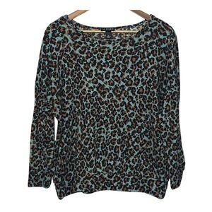 I.N. Studio Womens Top Long Sleeve Button Animal Print Blue Brown Casual Dark XL